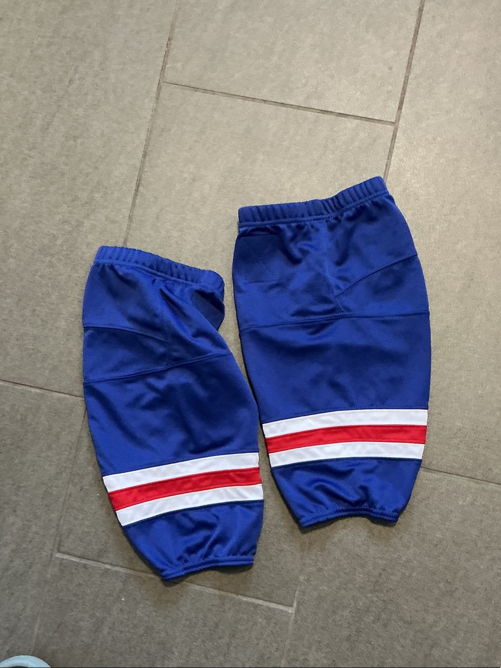 Hockey mite Blue Kids Athletic Socks with Red & White Stripe